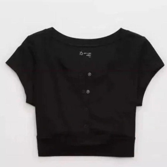 Aerie black button down crop top - Picture 3 of 6